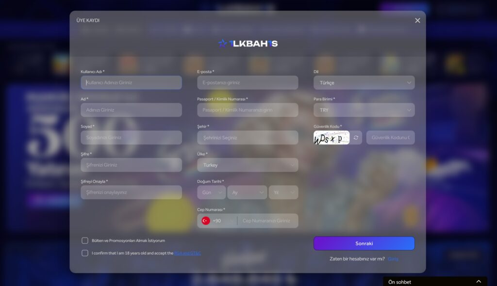 ilkbahis üyelik işlemi